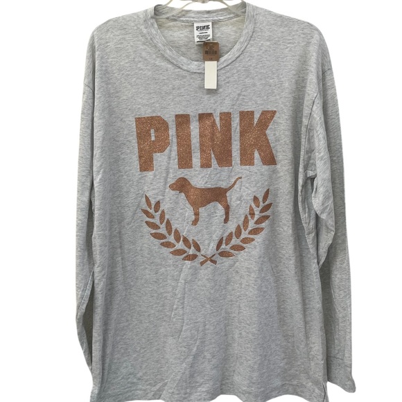 PINK Glitter Shine Long Sleeve Campus Tee L NWT - Picture 4 of 8